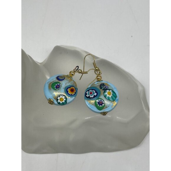 Shades Of Blue Glass Jewelry Bead Necklace Stretch Bracelet & Millefiori Drop Ea - Picture 4 of 12